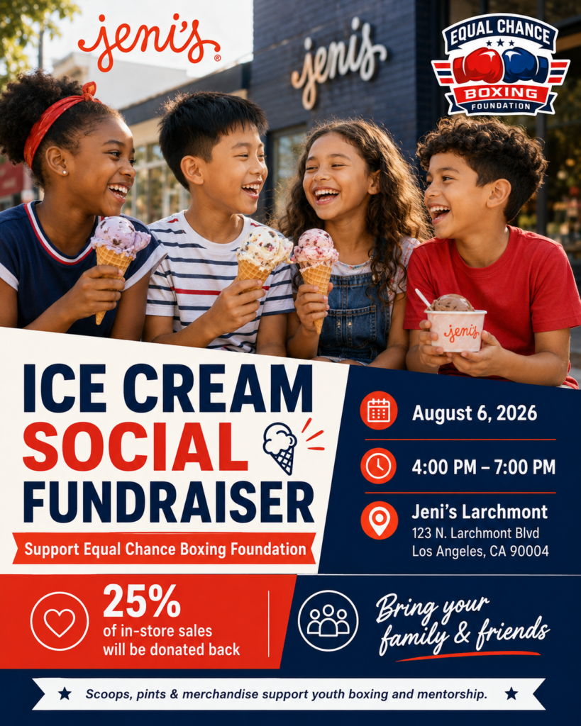 join us at jeni’s larchmont for a family friendly ice cream fundraiser supporting equal chance boxing foundation’s youth boxing and mentorship programs